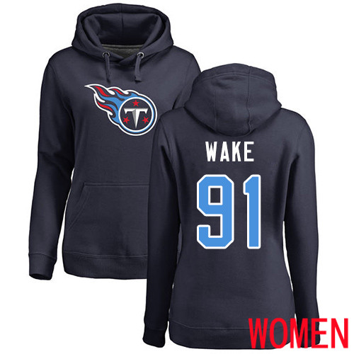 Tennessee Titans Navy Blue Women Cameron Wake Name and Number Logo NFL Football 91 Pullover Hoodie Sweatshirts